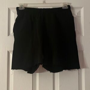 Good American Black Sweat Shorts Distressing on the bottom NWT Size Medium